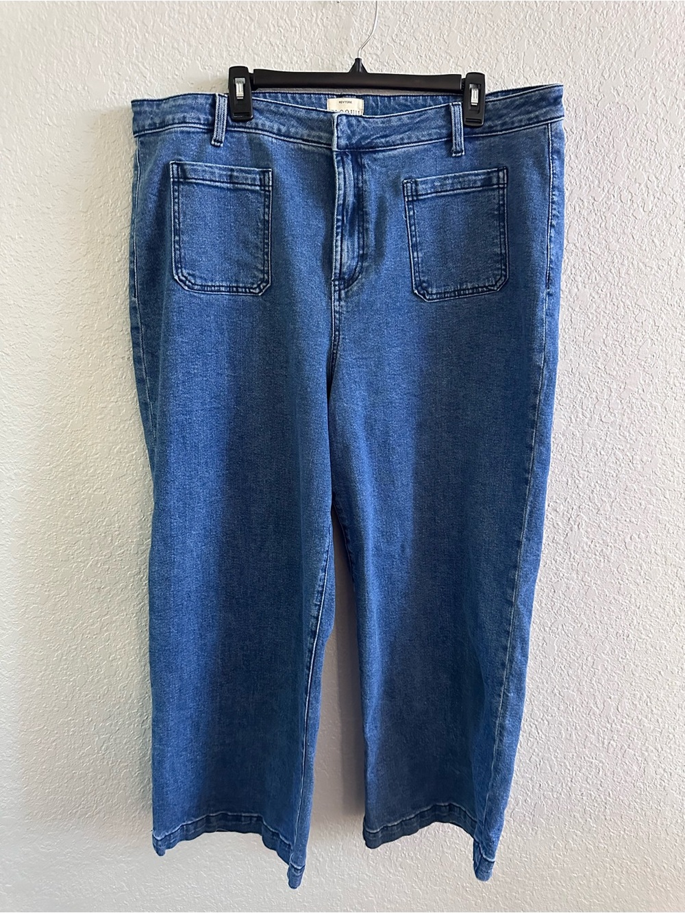 Eloquii Size 18 Wide Leg Crop Jeans‎ Blue Wash Patch Pocket Stretch Denim